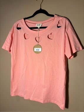 BiBi Coral Pink Heart Cutout Short Sleeve Tee